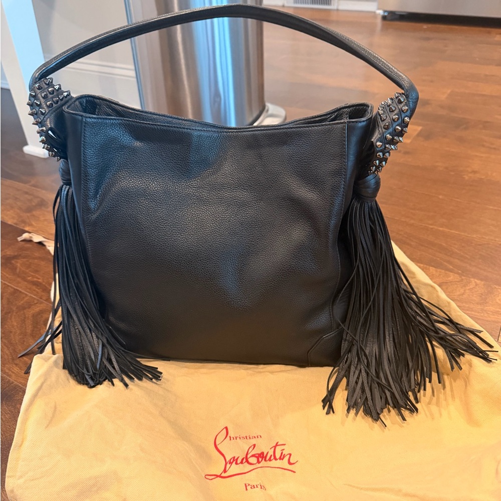 Christian Louboutin Black Studded Fringe Shoulder Bag